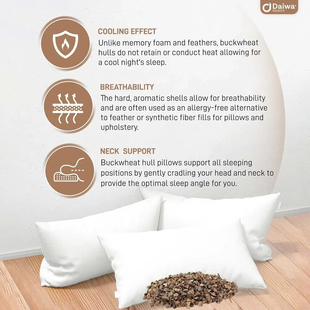 Daiwa Felicity Organic Buckwheat Pillow for Sleeping with Pillow Case